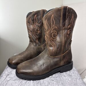 J.B. Dillon Men Sz 12EE Pullon Western Leather Oil Resist Boots Square Toe Brown